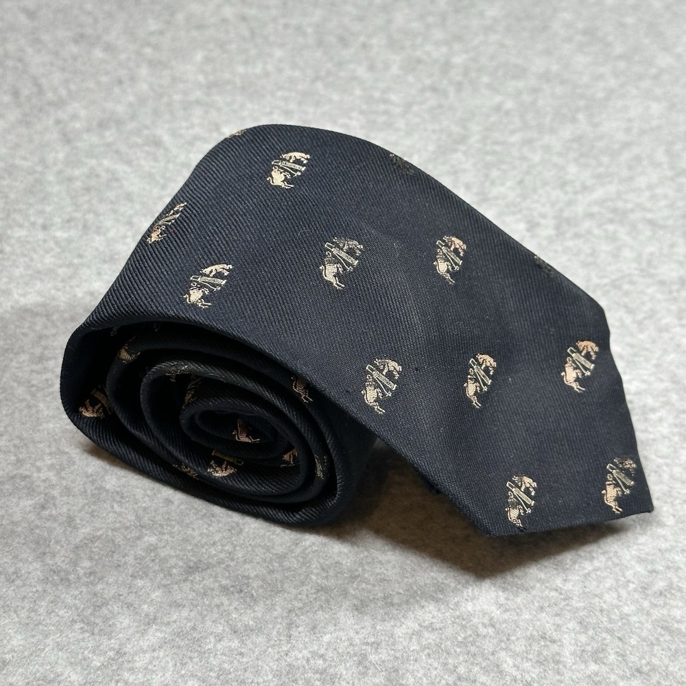Wm Chelsea Silk Tie Navy Hunting Dog Animal Novelty‎ USA Vintage NOTE